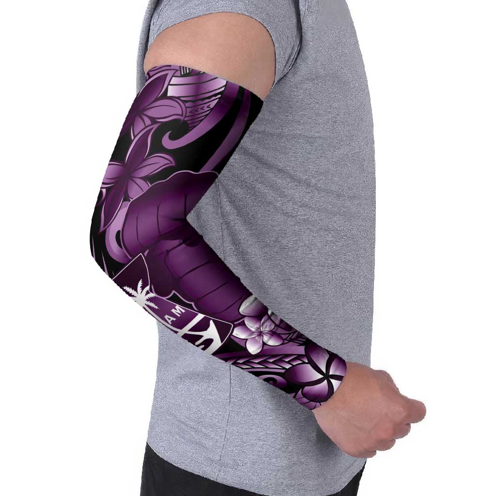 Purple Hafa Adai Guam Arm Sleeves Chamorro Latte Stone Hand With Plumeria - Polynesian Pride