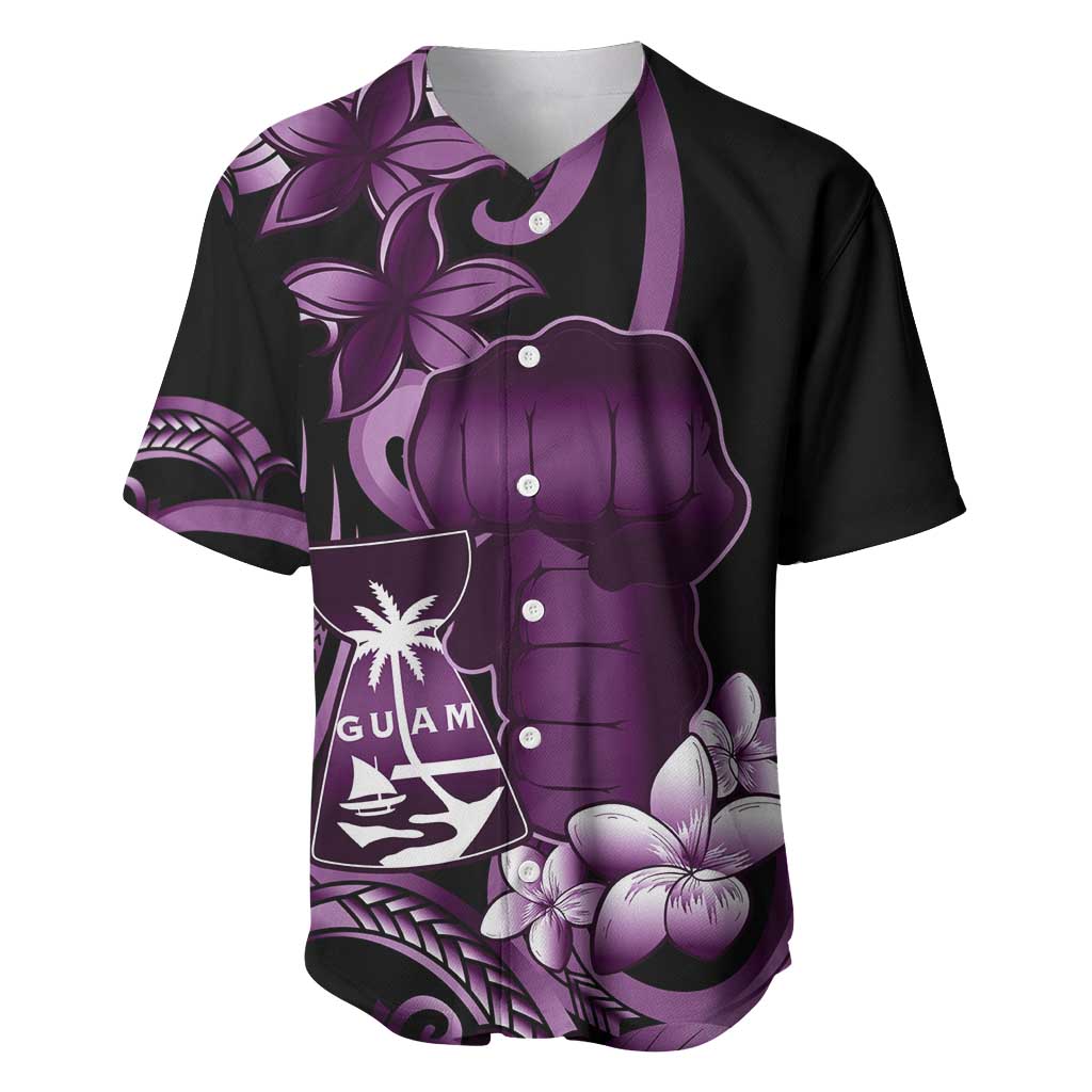 Purple Hafa Adai Guam Baseball Jersey Chamorro Latte Stone Hand With Plumeria