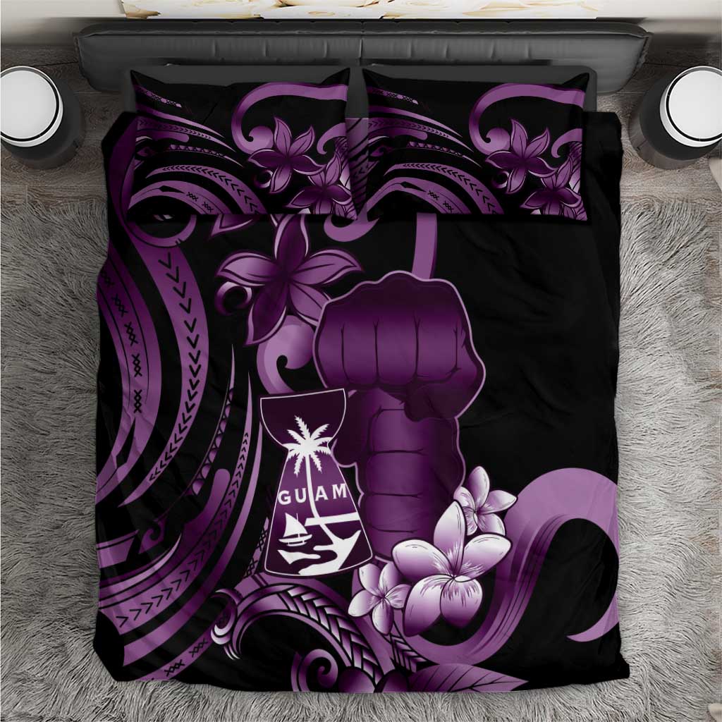 Purple Hafa Adai Guam Bedding Set Chamorro Latte Stone Hand With Plumeria
