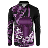 Purple Hafa Adai Guam Button Sweatshirt Chamorro Latte Stone Hand With Plumeria