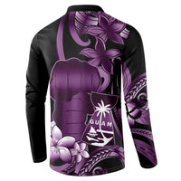Purple Hafa Adai Guam Button Sweatshirt Chamorro Latte Stone Hand With Plumeria