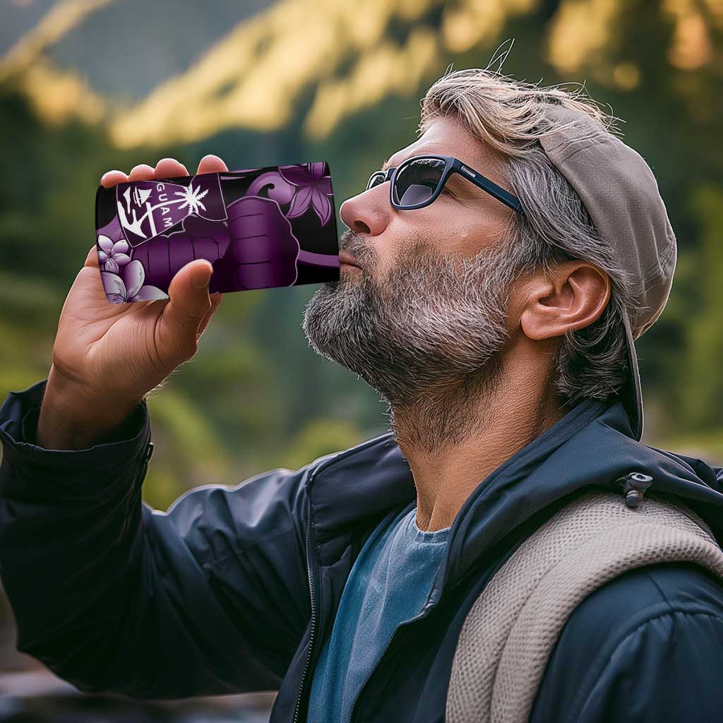 Purple Hafa Adai Guam 4 in 1 Can Cooler Tumbler Chamorro Latte Stone Hand With Plumeria