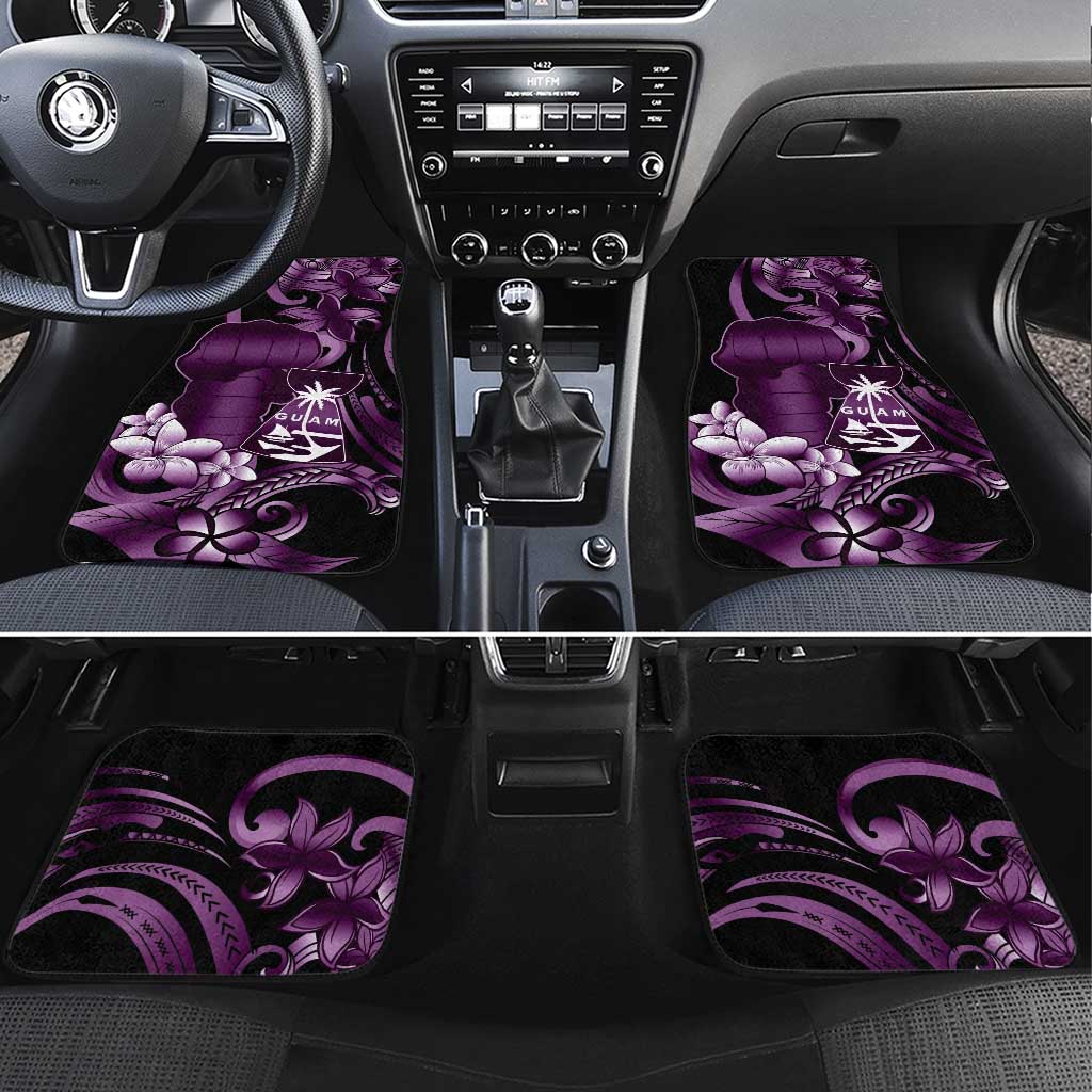 Purple Hafa Adai Guam Car Mats Chamorro Latte Stone Hand With Plumeria LT14 Set 4pcs Purple - Polynesian Pride