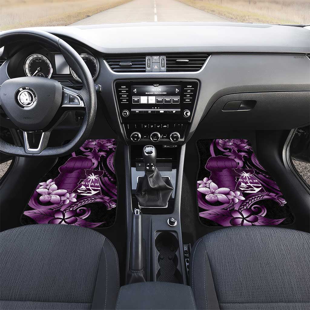 Purple Hafa Adai Guam Car Mats Chamorro Latte Stone Hand With Plumeria LT14 Set 2pcs - Front Purple - Polynesian Pride