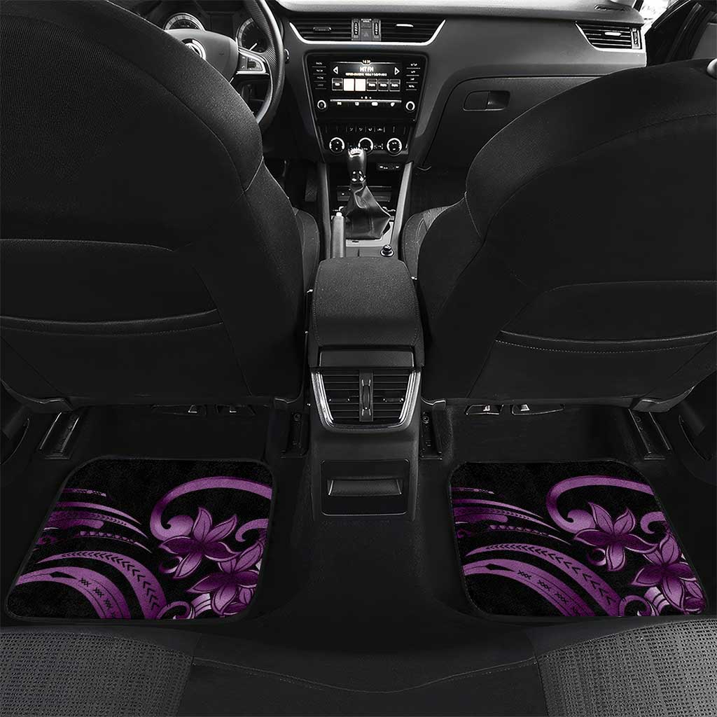 Purple Hafa Adai Guam Car Mats Chamorro Latte Stone Hand With Plumeria LT14 Set 2pcs - Back Purple - Polynesian Pride