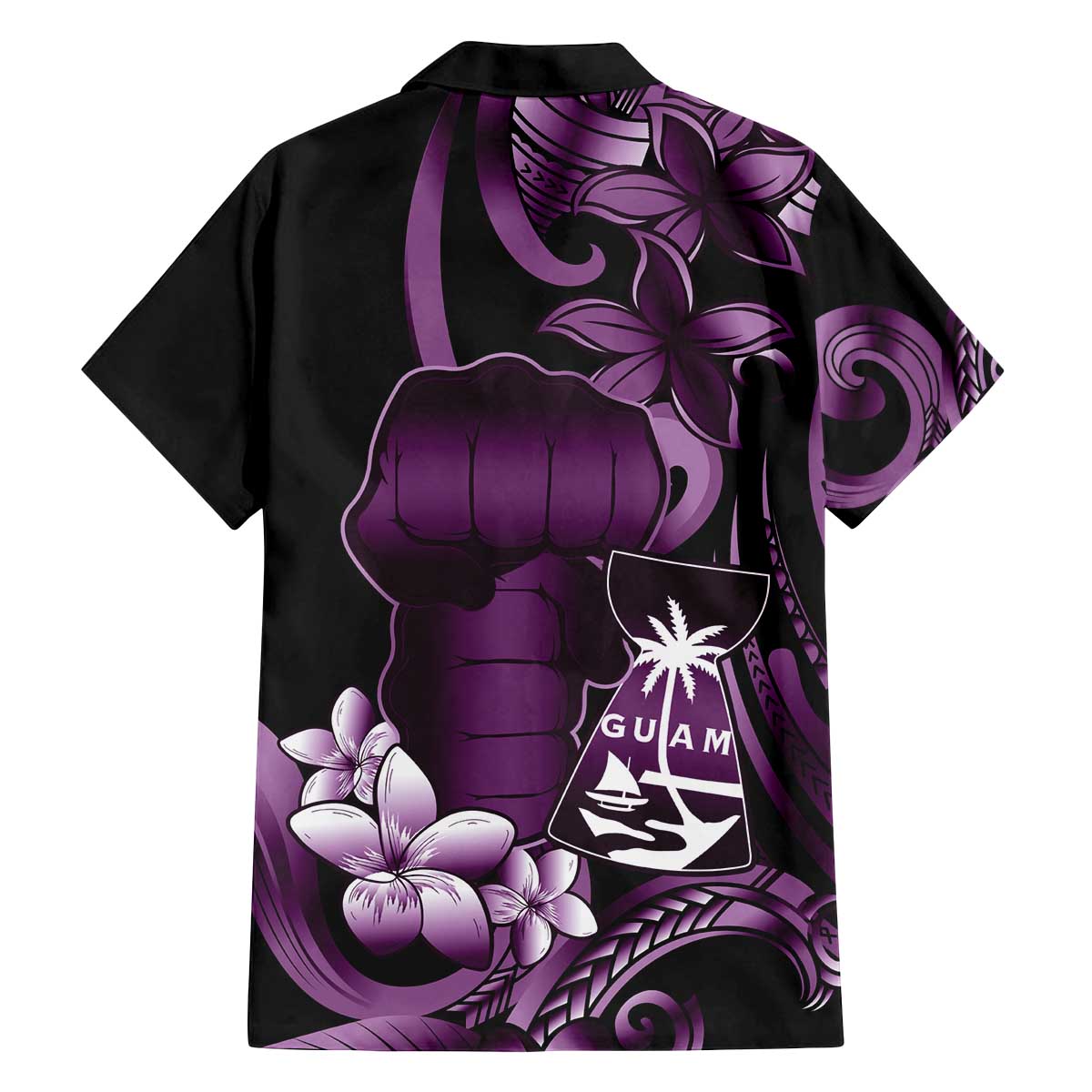 Purple Hafa Adai Guam Family Matching Off The Shoulder Long Sleeve Dress and Hawaiian Shirt Chamorro Latte Stone Hand With Plumeria