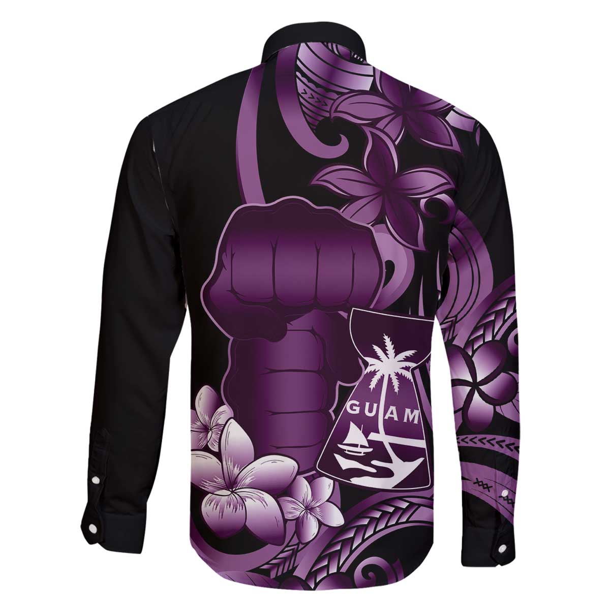 Purple Hafa Adai Guam Family Matching Off The Shoulder Long Sleeve Dress and Hawaiian Shirt Chamorro Latte Stone Hand With Plumeria