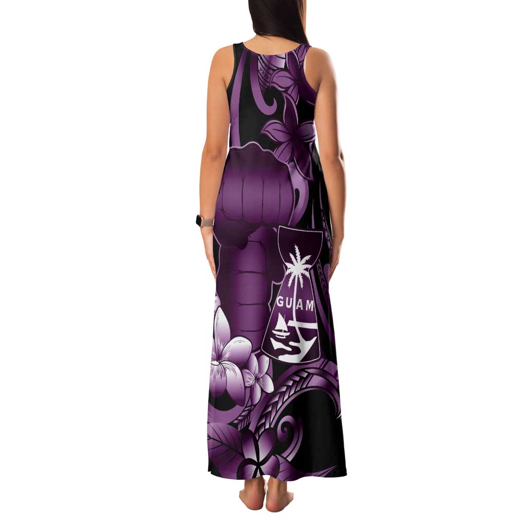 Purple Hafa Adai Guam Family Matching Tank Maxi Dress and Hawaiian Shirt Chamorro Latte Stone Hand With Plumeria
