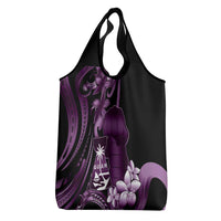 Purple Hafa Adai Guam Grocery Bag Chamorro Latte Stone Hand With Plumeria