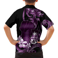 Purple Hafa Adai Guam Hawaiian Shirt Chamorro Latte Stone Hand With Plumeria