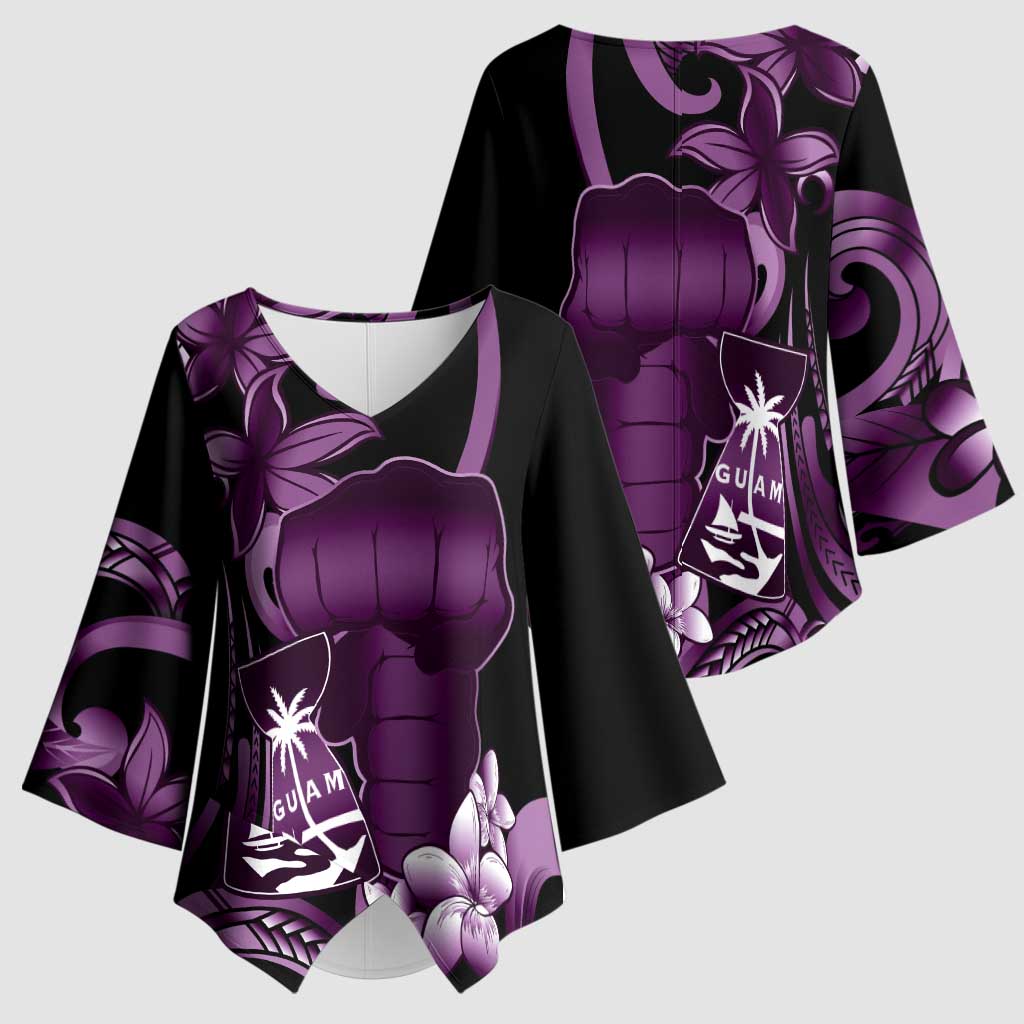 Purple Hafa Adai Guam Kimono Sleeve Blouse Chamorro Latte Stone Hand With Plumeria - Polynesian Pride