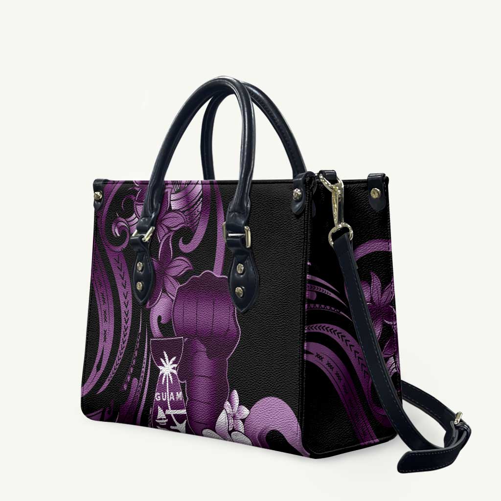 Purple Hafa Adai Guam Leather Bag Chamorro Latte Stone Hand With Plumeria - Polynesian Pride