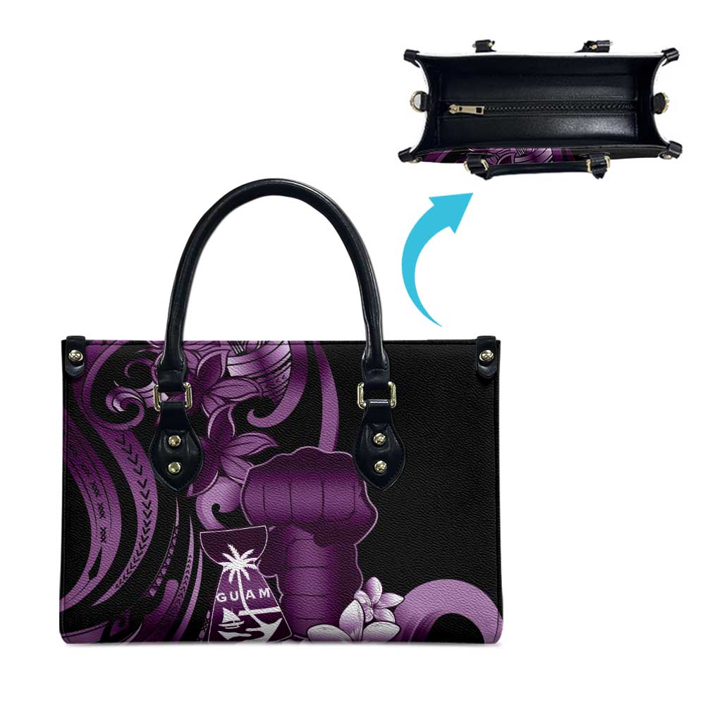 Purple Hafa Adai Guam Leather Bag Chamorro Latte Stone Hand With Plumeria - Polynesian Pride