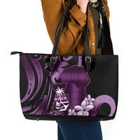 Purple Hafa Adai Guam Leather Tote Bag Chamorro Latte Stone Hand With Plumeria