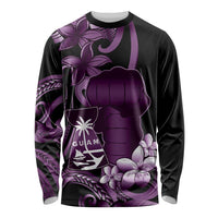 Purple Hafa Adai Guam Long Sleeve Shirt Chamorro Latte Stone Hand With Plumeria