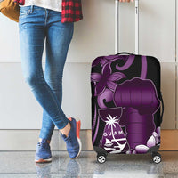 Purple Hafa Adai Guam Luggage Cover Chamorro Latte Stone Hand With Plumeria
