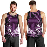 Purple Hafa Adai Guam Men Tank Top Chamorro Latte Stone Hand With Plumeria