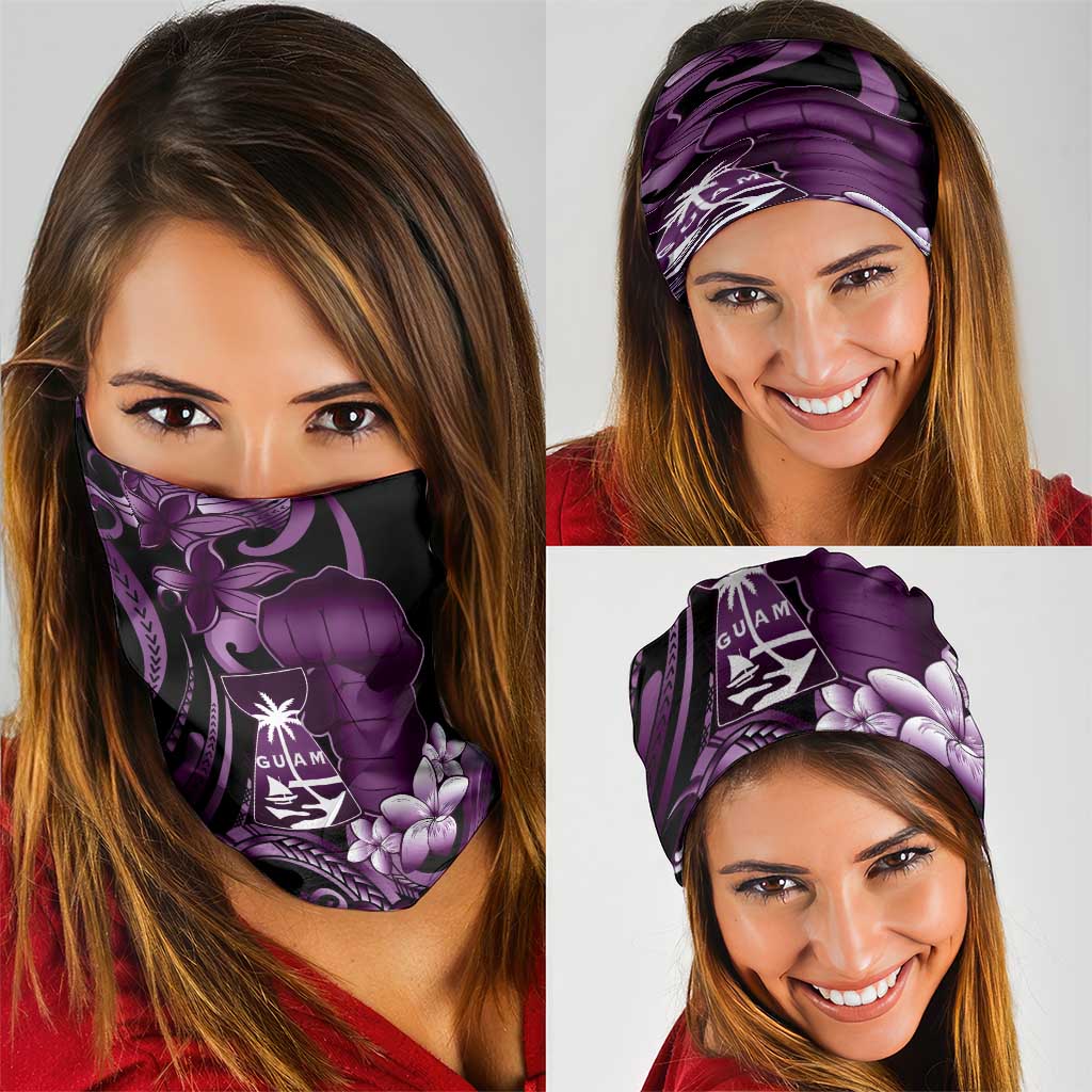 Purple Hafa Adai Guam Neck Gaiter Chamorro Latte Stone Hand With Plumeria - Polynesian Pride