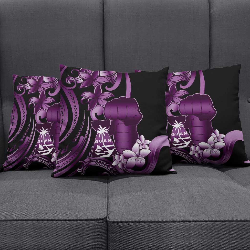 Purple Hafa Adai Guam Pillow Cover Chamorro Latte Stone Hand With Plumeria - Polynesian Pride