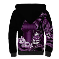 Purple Hafa Adai Guam Sherpa Hoodie Chamorro Latte Stone Hand With Plumeria