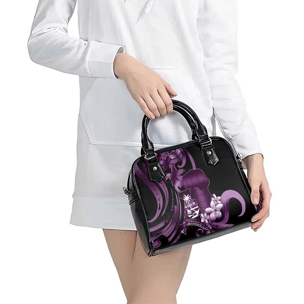 Purple Hafa Adai Guam Shoulder Handbag Chamorro Latte Stone Hand With Plumeria
