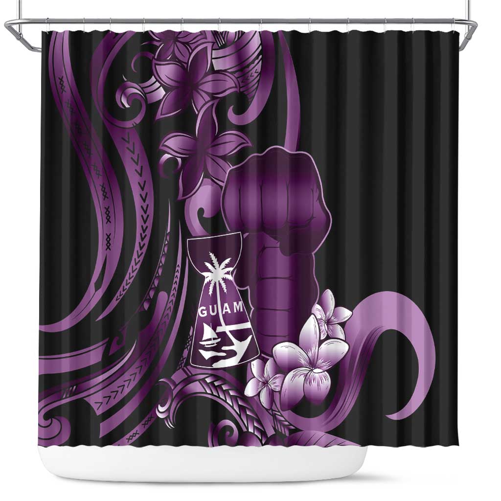 Purple Hafa Adai Guam Shower Curtain Chamorro Latte Stone Hand With Plumeria