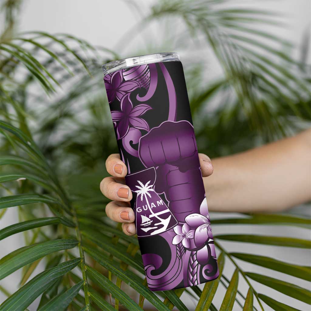 Purple Hafa Adai Guam Skinny Tumbler Chamorro Latte Stone Hand With Plumeria