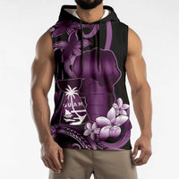 Purple Hafa Adai Guam Sleeveless Hoodie Chamorro Latte Stone Hand With Plumeria - Polynesian Pride
