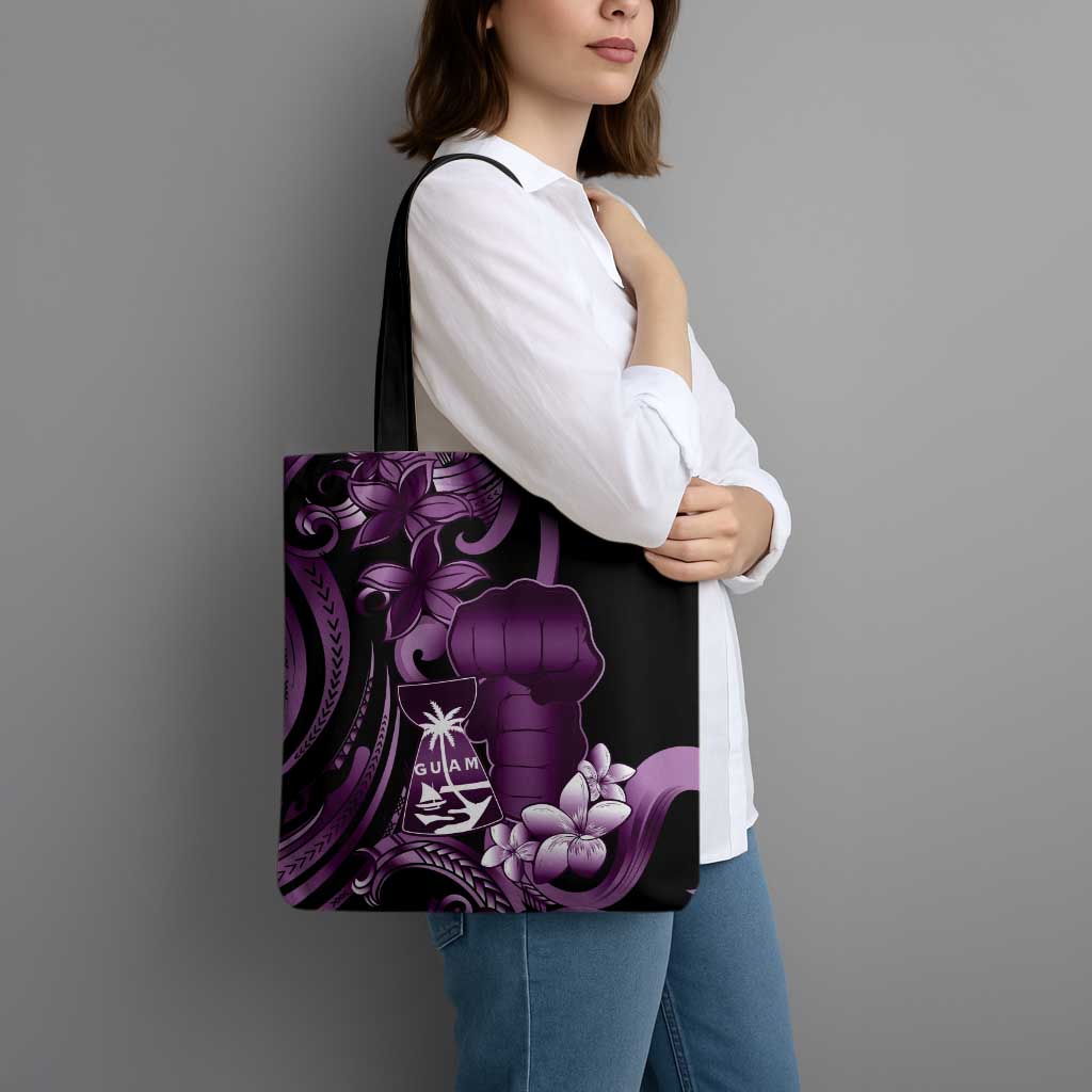 Purple Hafa Adai Guam Tote Bag Chamorro Latte Stone Hand With Plumeria - Polynesian Pride