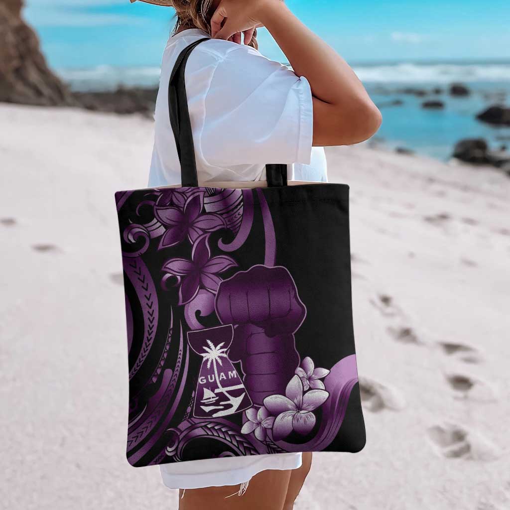 Purple Hafa Adai Guam Tote Bag Chamorro Latte Stone Hand With Plumeria - Polynesian Pride
