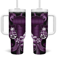Purple Hafa Adai Guam Tumbler With Handle Chamorro Latte Stone Hand With Plumeria