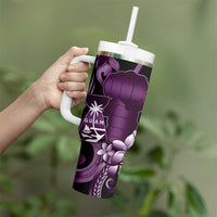 Purple Hafa Adai Guam Tumbler With Handle Chamorro Latte Stone Hand With Plumeria
