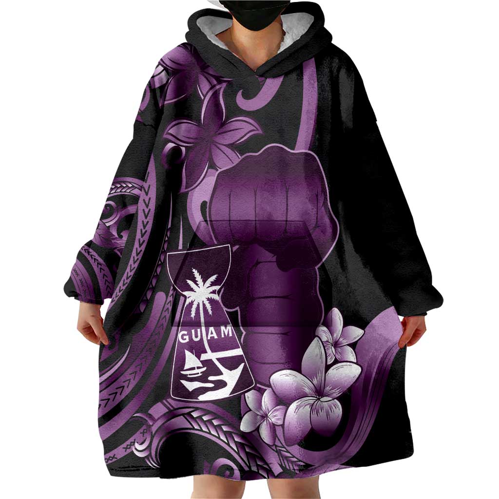 Purple Hafa Adai Guam Wearable Blanket Hoodie Chamorro Latte Stone Hand With Plumeria