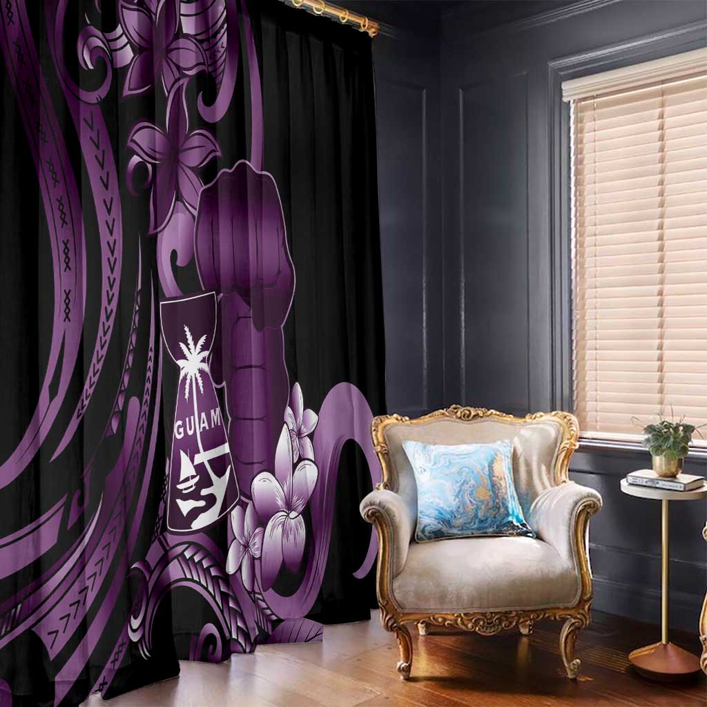 Purple Hafa Adai Guam Window Curtain Chamorro Latte Stone Hand With Plumeria