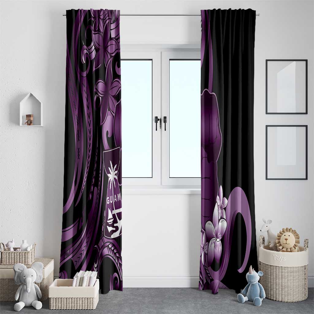 Purple Hafa Adai Guam Window Curtain Chamorro Latte Stone Hand With Plumeria