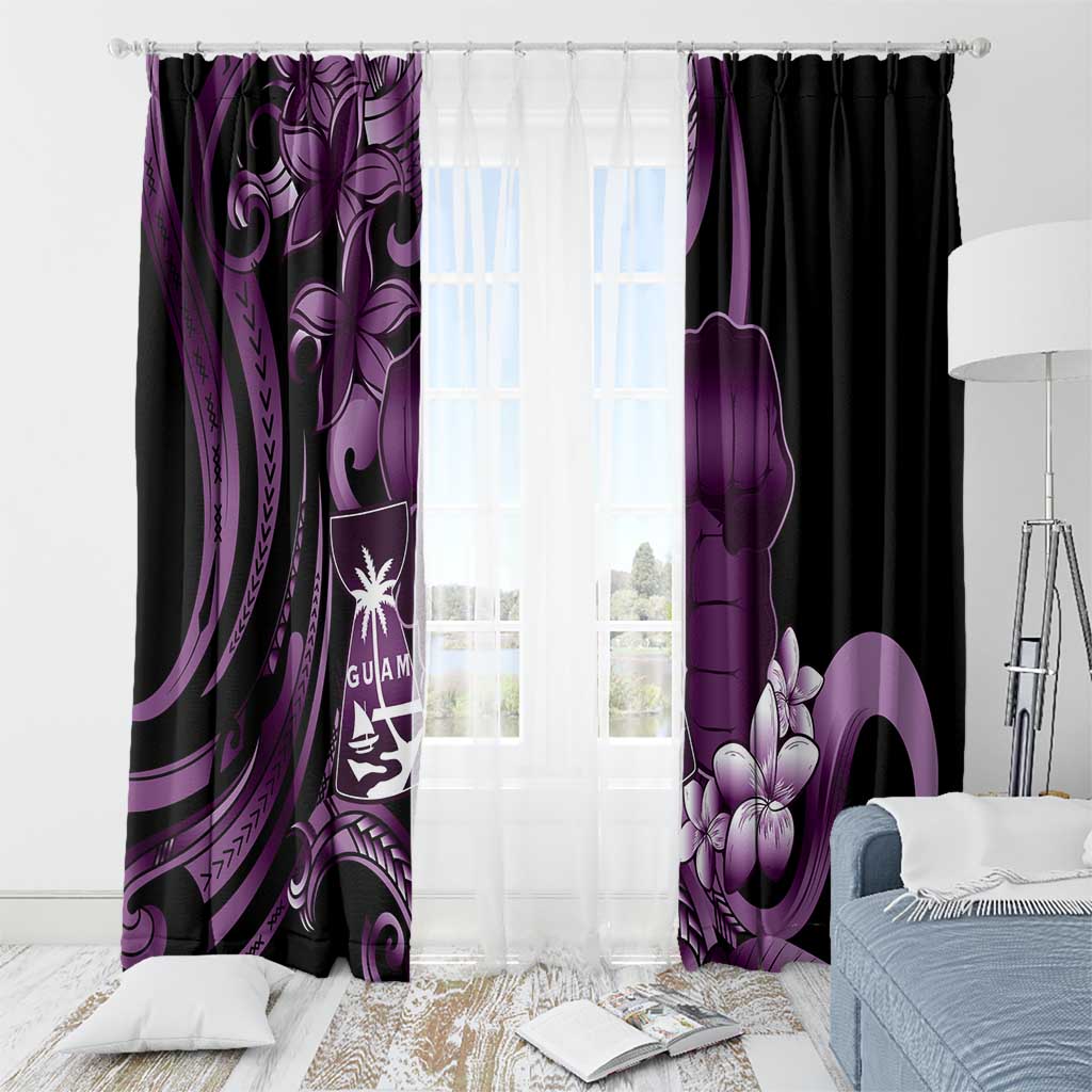 Purple Hafa Adai Guam Window Curtain Chamorro Latte Stone Hand With Plumeria