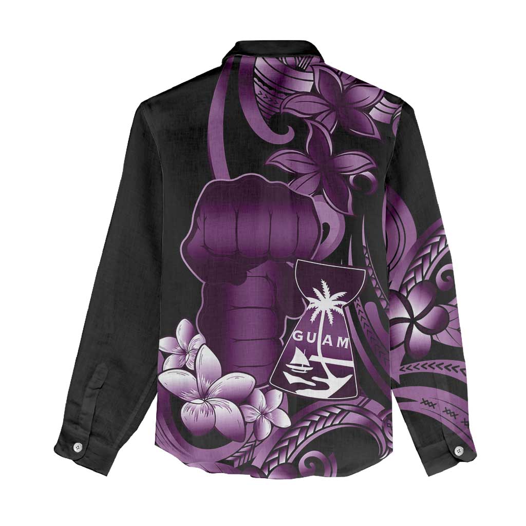Purple Hafa Adai Guam Women Casual Shirt Chamorro Latte Stone Hand With Plumeria