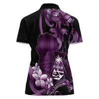 Purple Hafa Adai Guam Women Polo Shirt Chamorro Latte Stone Hand With Plumeria