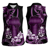 Purple Hafa Adai Guam Women Sleeveless Polo Shirt Chamorro Latte Stone Hand With Plumeria