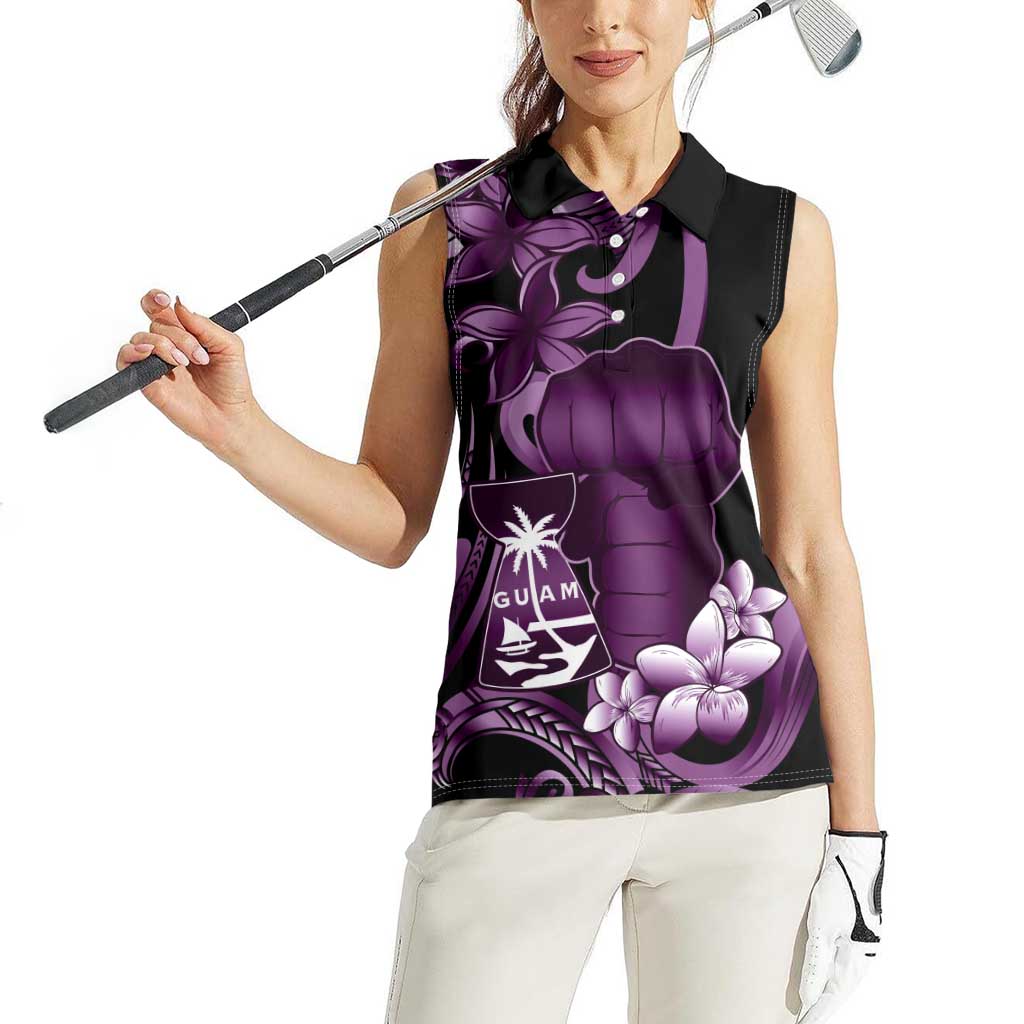 Purple Hafa Adai Guam Women Sleeveless Polo Shirt Chamorro Latte Stone Hand With Plumeria