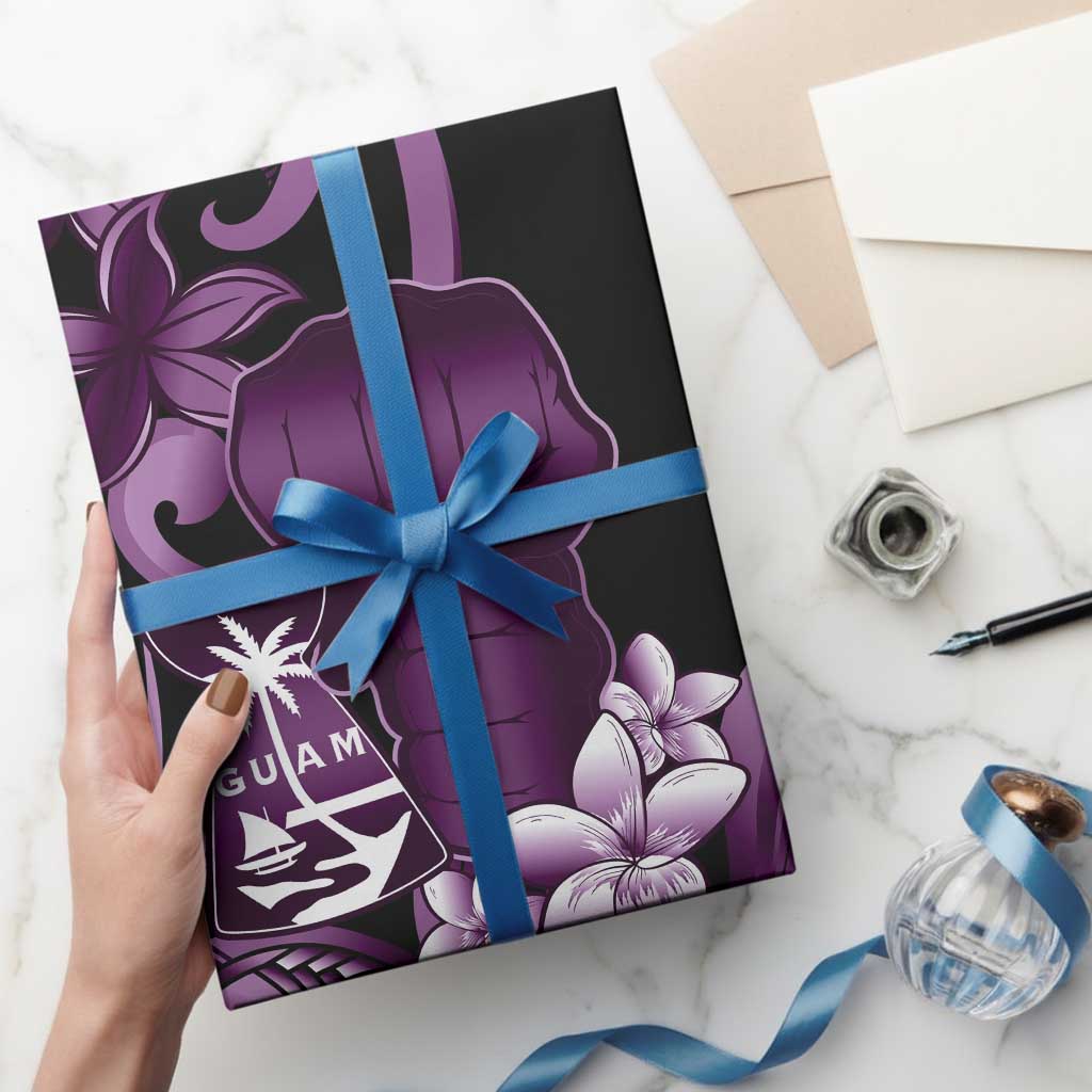 Purple Hafa Adai Guam Wrapping Paper Chamorro Latte Stone Hand With Plumeria - Polynesian Pride