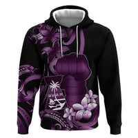 Purple Hafa Adai Guam Zip Hoodie Chamorro Latte Stone Hand With Plumeria