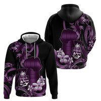 Purple Hafa Adai Guam Zip Hoodie Chamorro Latte Stone Hand With Plumeria