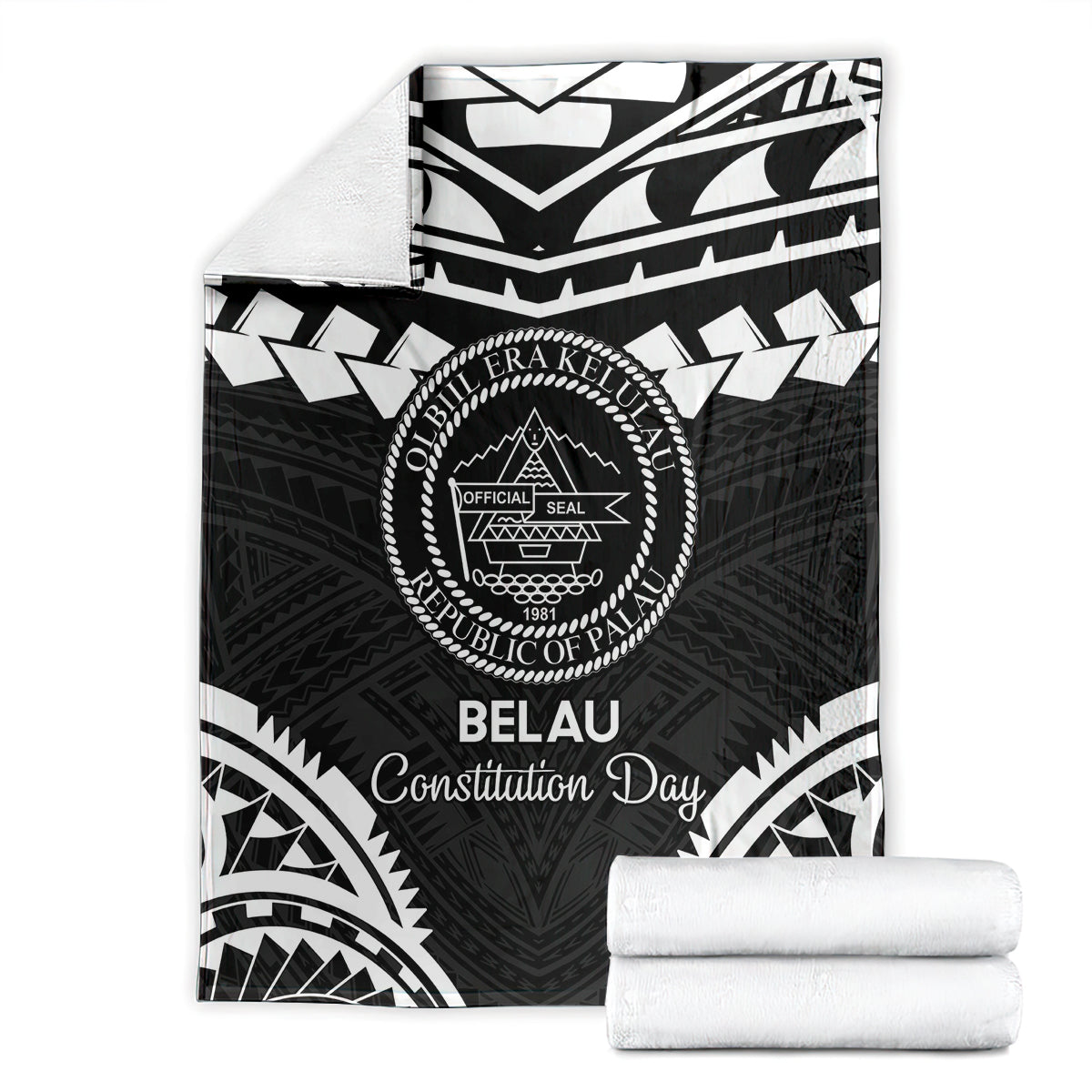 Palau Constitution Day Blanket Belau Seal With Polynesian Pattern - Black LT14 - Polynesian Pride