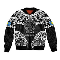 Palau Constitution Day Bomber Jacket Belau Seal With Polynesian Pattern - Black