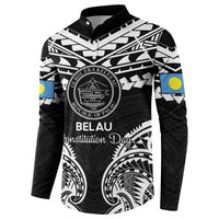 Palau Constitution Day Button Sweatshirt Belau Seal With Polynesian Pattern - Black LT14 - Polynesian Pride