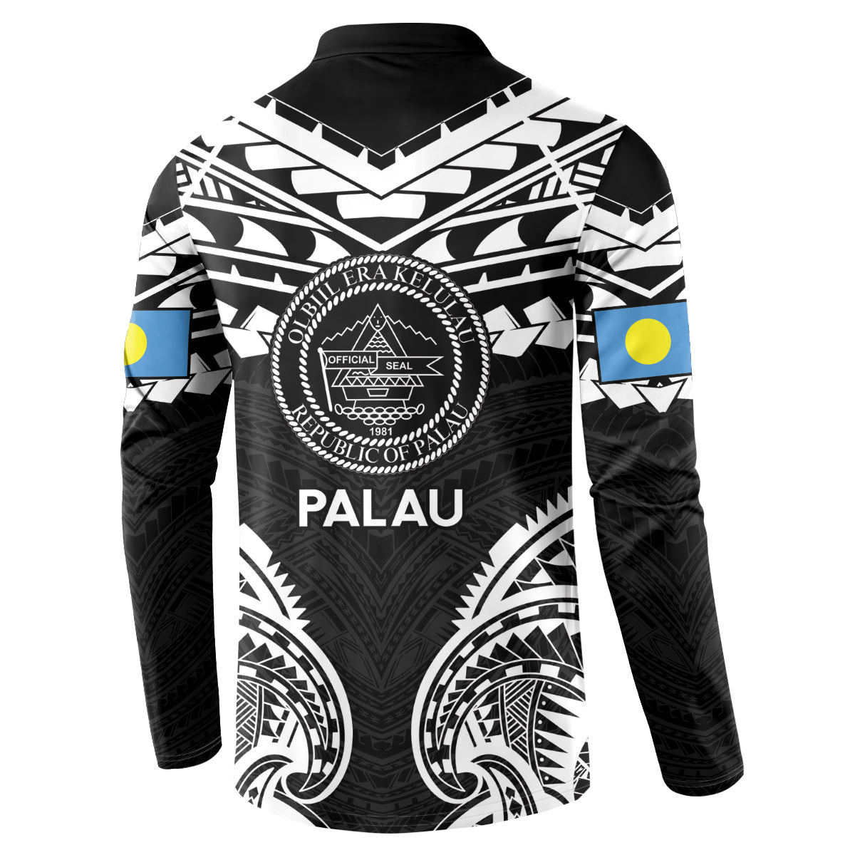 Palau Constitution Day Button Sweatshirt Belau Seal With Polynesian Pattern - Black LT14 - Polynesian Pride