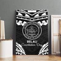 Palau Constitution Day Canvas Wall Art Belau Seal With Polynesian Pattern - Black