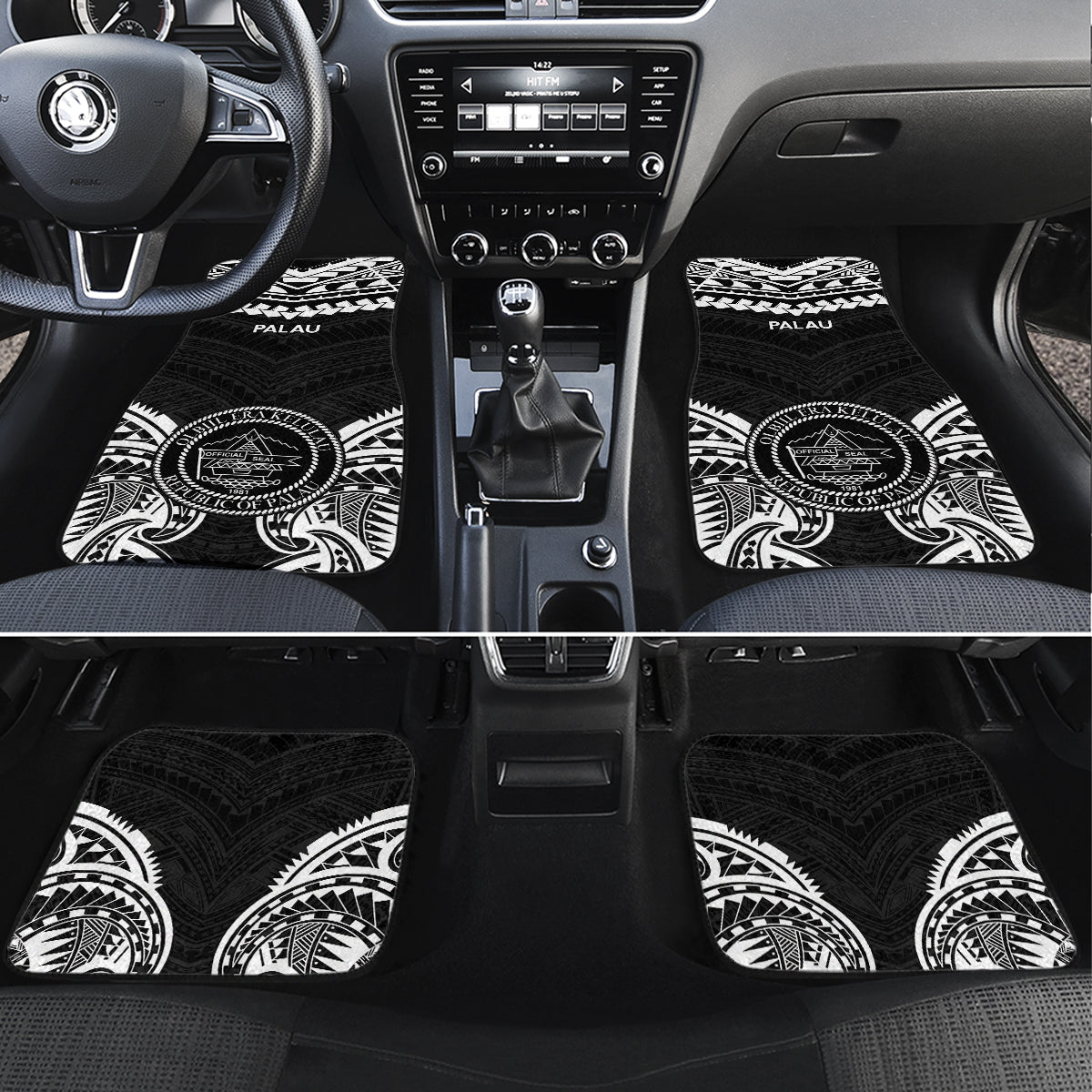 Palau Constitution Day Car Mats Belau Seal With Polynesian Pattern - Black