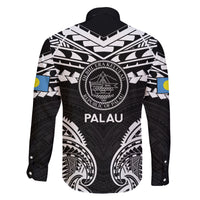 Palau Constitution Day Family Matching Long Sleeve Bodycon Dress and Hawaiian Shirt Belau Seal With Polynesian Pattern - Black
